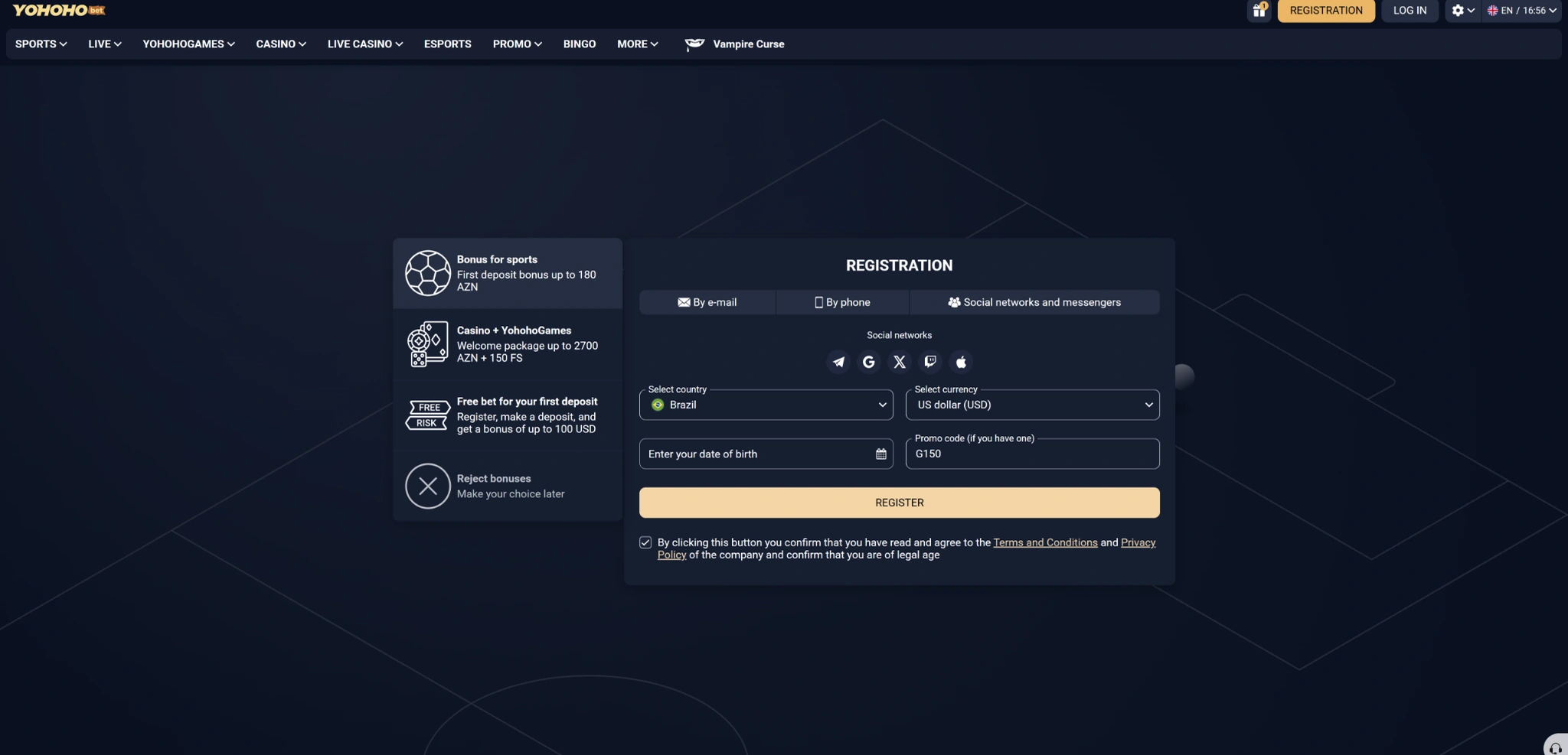Yohoho.bet registration